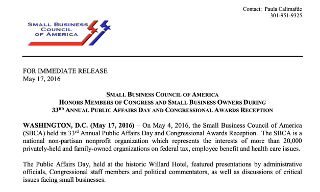 SBCA 33rd Annual Public Affairs Day And Congressional Awards Reception